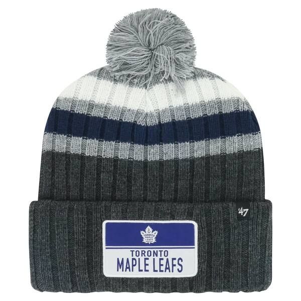 フォーティーセブン メンズ アクセサリー 帽子 ニット Mens 47 Gray Toronto Mapleafstack Patch Cuffed Knit Hat with Pom Gray グレ