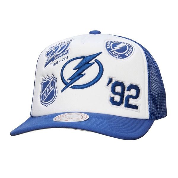 ミッチェルネス メンズ アクセサリー 帽子 Mens Mitchell Ness WhiteBlue Tampa Bay Lightningridlock Trucker Adjustable Hat