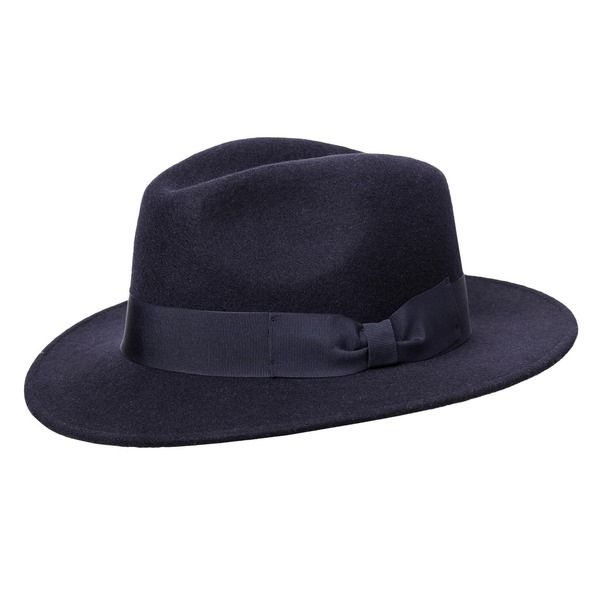 ウィゲンズ メンズ アクセサリー 帽子 ウール Wigens Mens Wool Fedora with Grosgrain Hatband Navy ネイビー