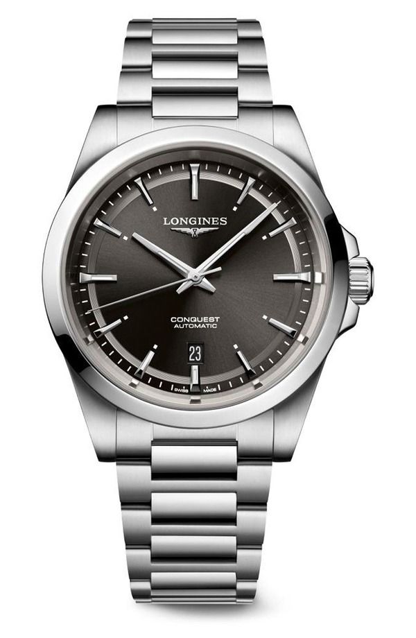 ロンジン メンズ アクセサリー 腕時計 Longines Conquest Bracelet Watch 41mm Stainless Black ブラック