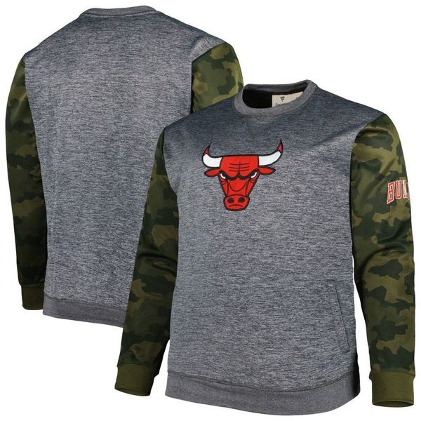 ファナティクス メンズ アウター パーカー・スウェットール シャツ Mens Fanatics Heather Charcoal Chicago Bulls Big Tall Camo Stitche