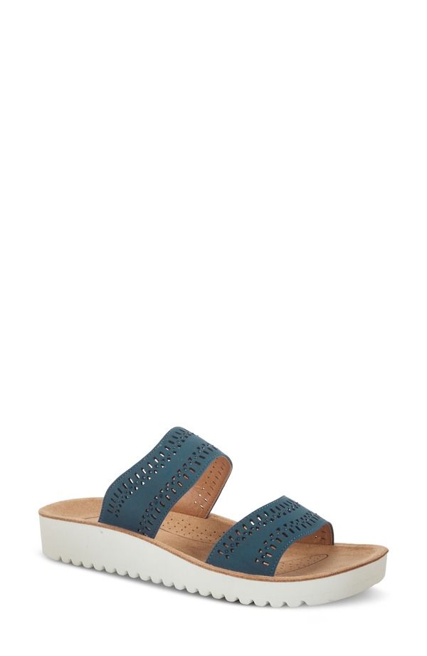 フレクサス レディース シューズ ヒール カットアウト サンダル Flexus by Spring Step Bayshore Crystal Cutout Slide Sandal Navy ネイビ