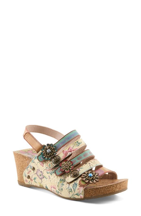 スプリングステップ レディース シューズ ヒール サンダル LArtiste by Spring Step Buckle It Up Strappy Wedge Sandal Beige Multi