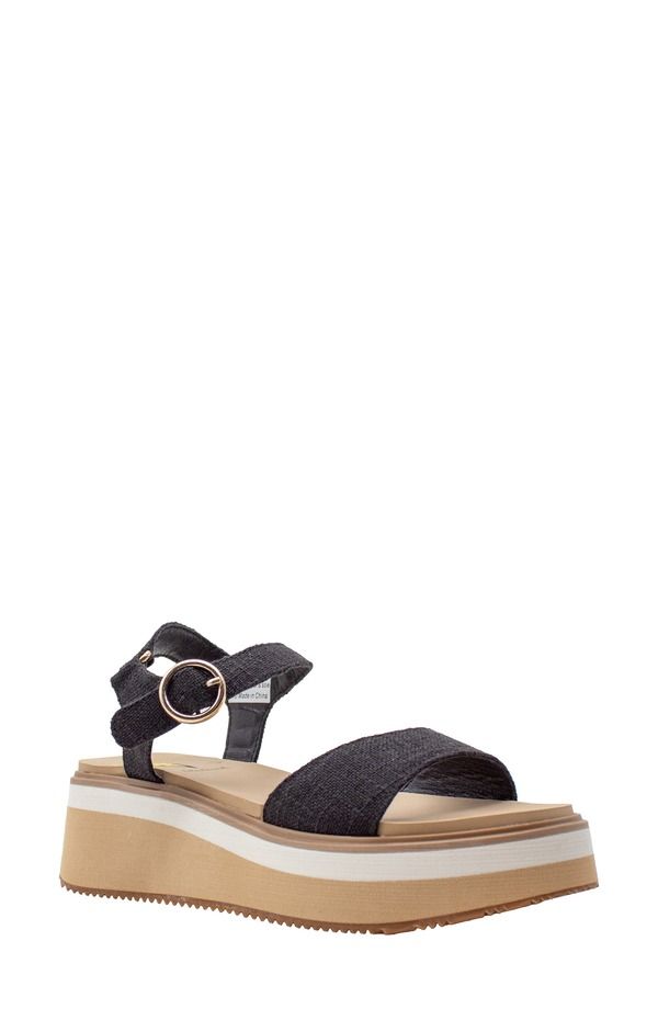 ボラティル レディース シューズ ヒール プラットフォーム サンダル アンクル Volatile Porcini Ankle Straplatform Sandal Black Linen ブラック