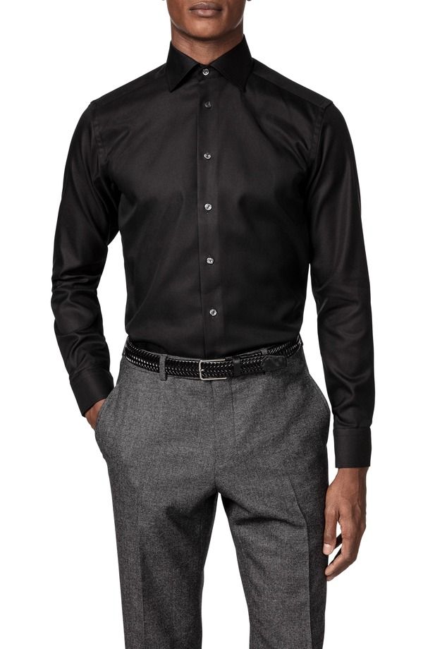エトン メンズ トップス シャツ Eton Contemporary Fit Diagonal Weave Dresshirt Black ブラック