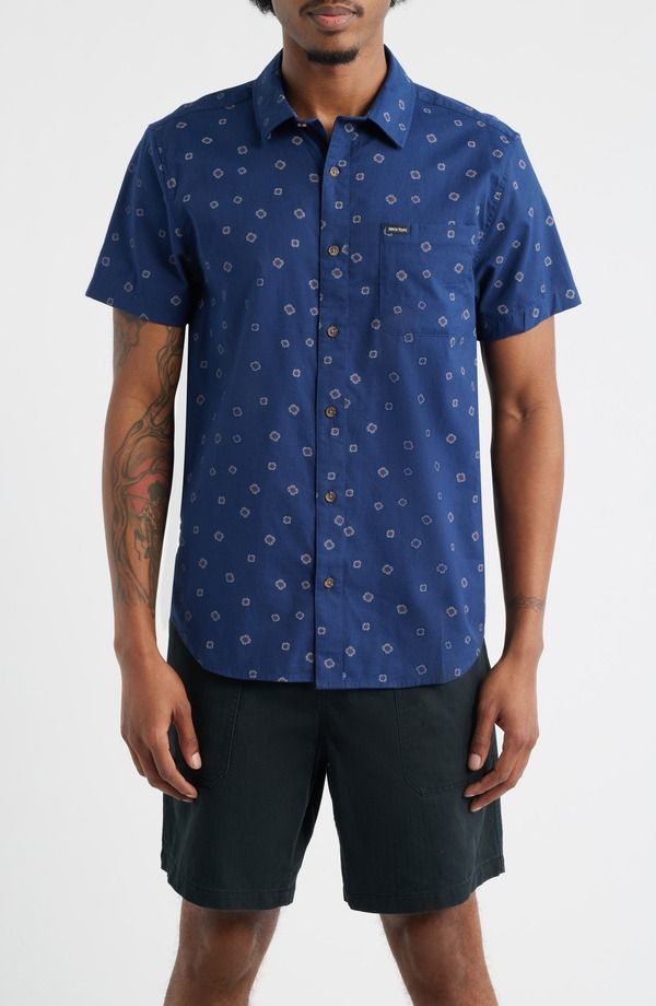 ブリクストン メンズ トップス シャツ プリント Brixton Charter Print Short Sleeve ButtonUp Shirt Midnight Blue Geo ブルー