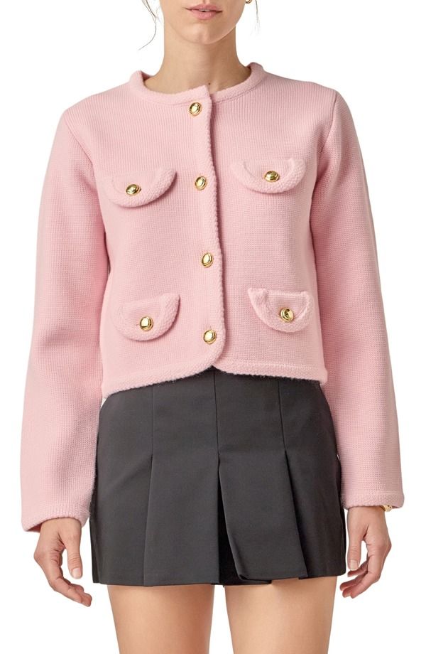 イングリッシュファクトリー レディース アウター パーカー・スウェット カーディガン English Factory Round Hem Cardigan Pink ピンク
