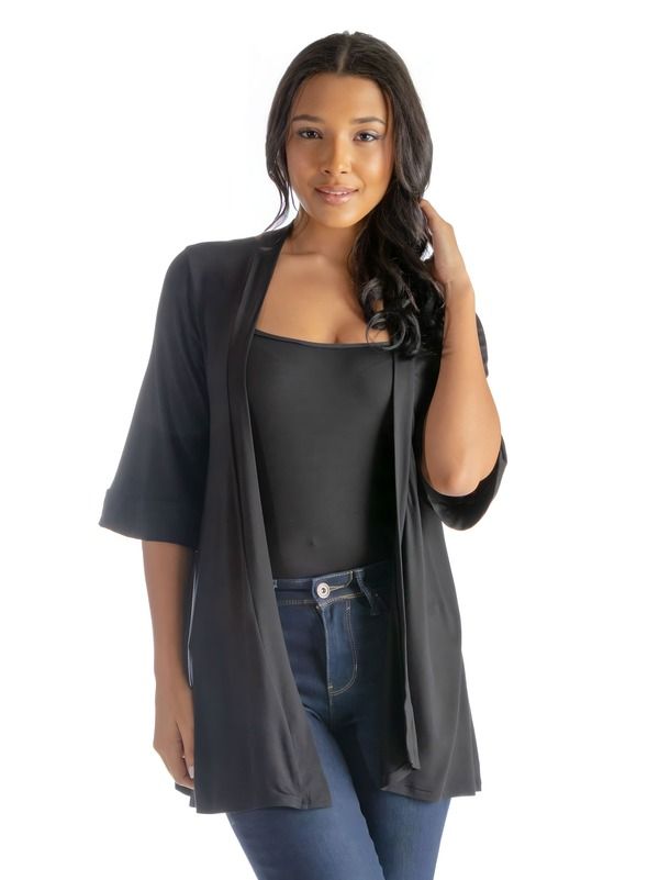 24 セブンコンフォート レディース アウター ジャケット・ブルゾン カーディガン 24seven Comfort Apparel Open Front Elbow Length Sleeve Car