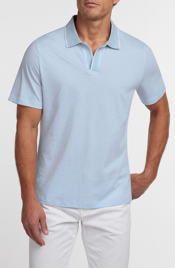 デイビッドドナヒュー メンズ トップス ポロシャツ シルク コットン Davidonahue Hemingway Cotton Silk Polo Sky
