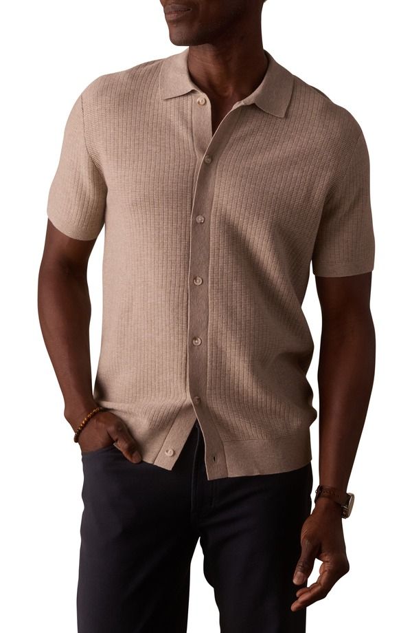 ノーマルブランド メンズ トップス Tシャツ ニット The Normal Brand BreezeKnit Short Sleeve ButtonUp Shirt Flax