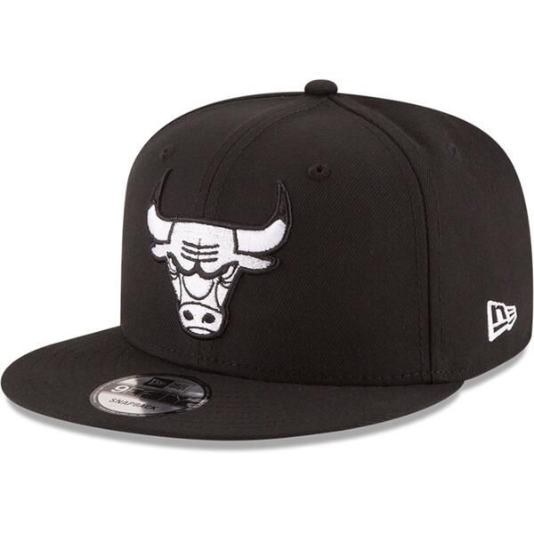 ニューエラ メンズ アクセサリー 帽子 ロゴ Mens New Era Black Chicago Bulls Black White Logo 9FIFTY Adjustable Snapback