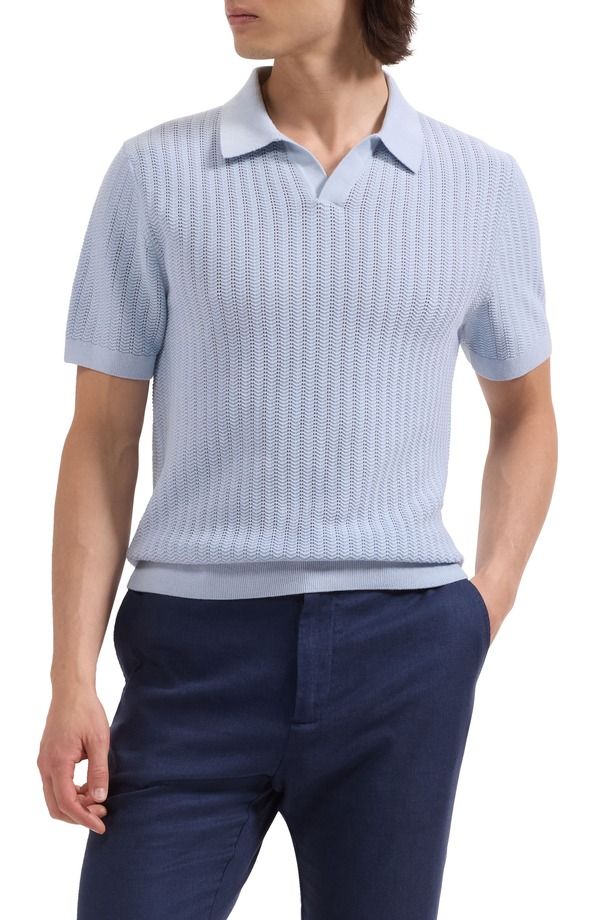 ブガッチ メンズ トップス ポロシャツ セーター シルク コットン Bugatchi Pointelle Stitch Cotton Silk Polo Sweater Ice