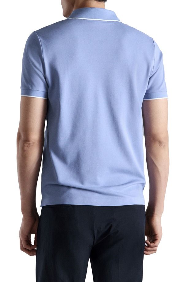 マンゴ メンズ トップス ポロシャツ MANGO Comfort Stretch Tipped Piqu Polo China Blue ブルー