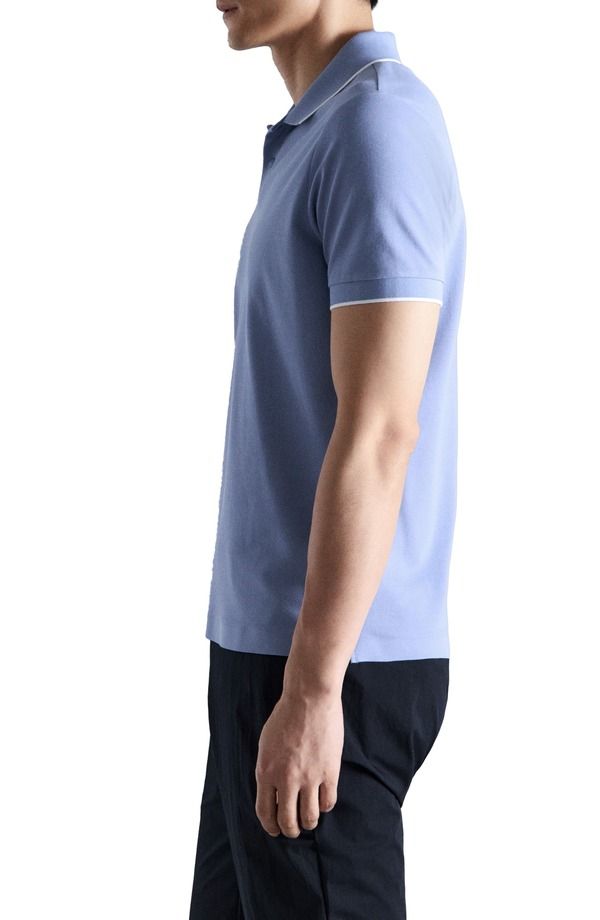マンゴ メンズ トップス ポロシャツ MANGO Comfort Stretch Tipped Piqu Polo China Blue ブルー