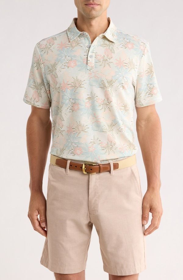 トッミーバハマ メンズ トップス ポロシャツ Tommy Bahama Costa Wave Palm Azul Seersucker Stripe IslandZone Polo Light Ros