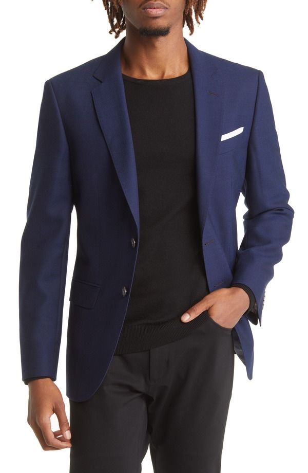 ボス メンズ アウター ジャケット・ブルゾン スリムフィット ウール コート BOSS Hutson Slim Fit Navy Wool Sport Coat Nvy ネイビー