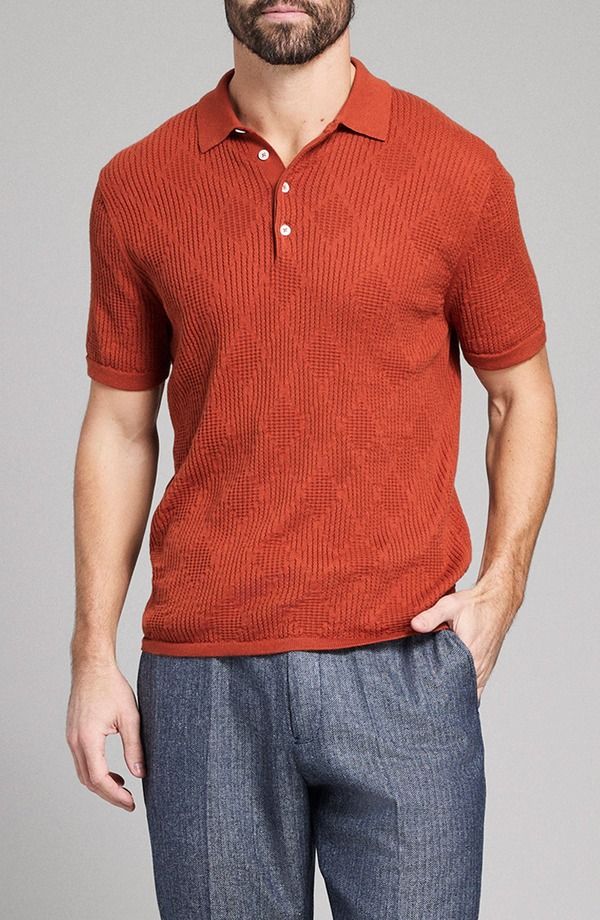 ビリーレイド メンズ アウター ニット・セーター ポロシャツ Billy Reidiamond Stitch Polo Sweater Umber