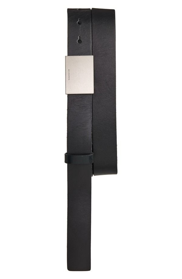 オールセインツ メンズ アクセサリー ベルト レザー AllSaints Lucas Plate Buckleather Belt Black ブラック