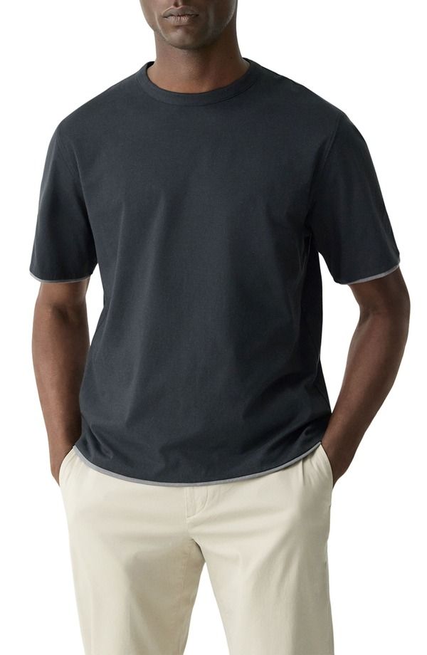 セオリー メンズ トップス Tシャツ コットン Theory DB Pima Cotton Layered TShirt Black Carbon ブラック
