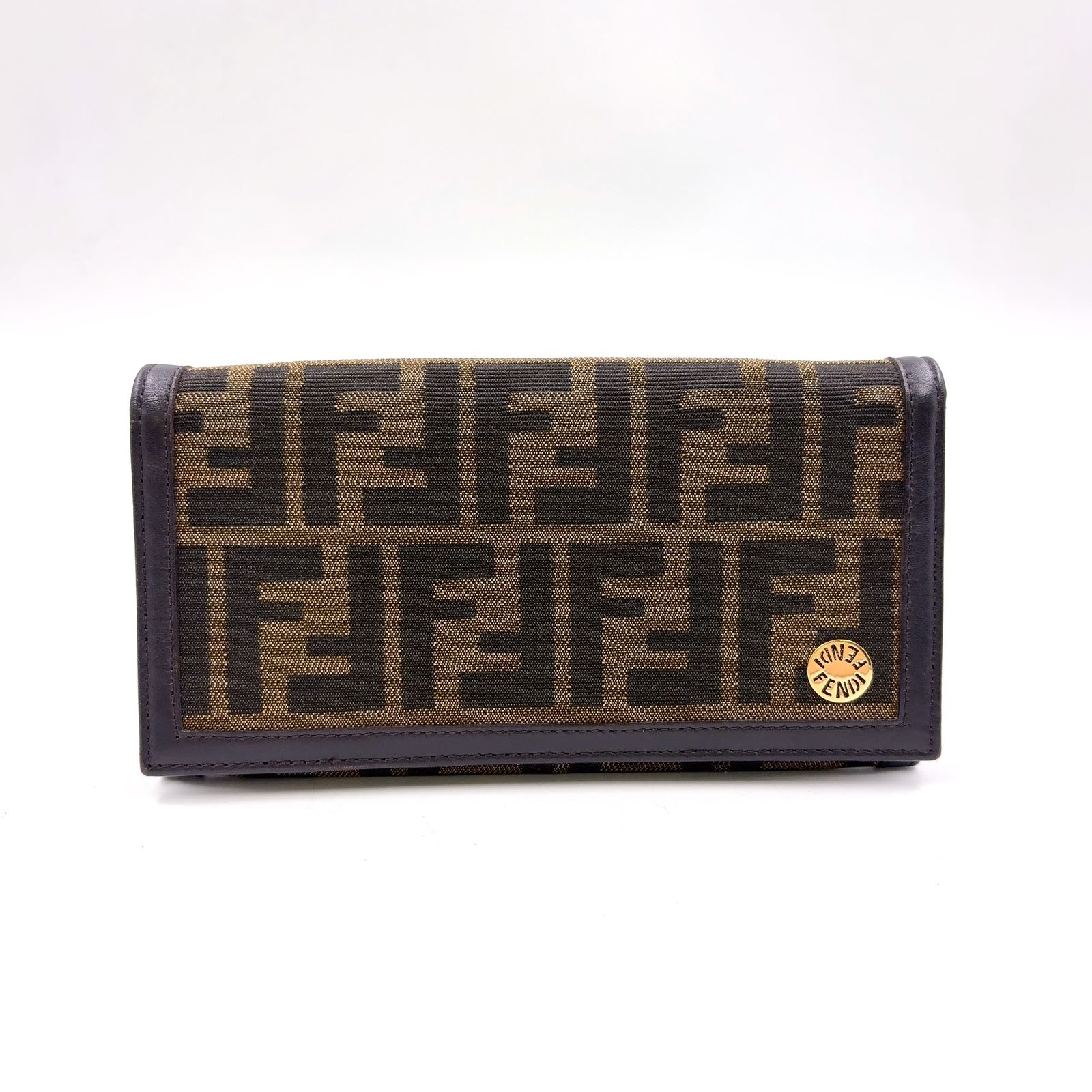新着】FENDI ズッカ柄 レザー、キャンバス ブラウン、ブラック 二