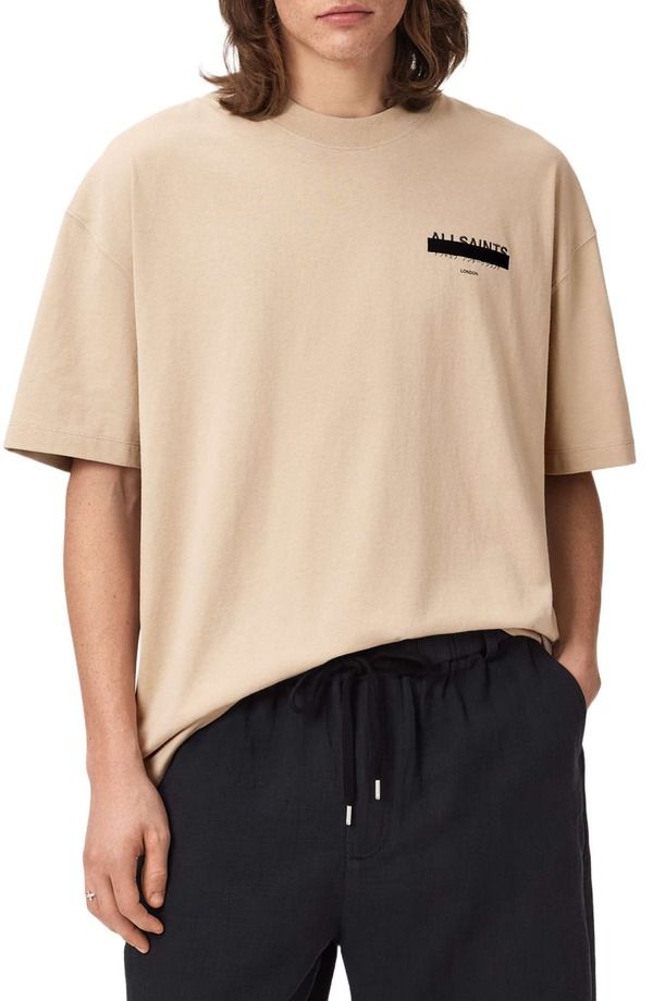 オールセインツ メンズ トップス Tシャツ モックネック グラフィック AllSaints Redact Mock Neck Graphic TShirt Sunset Brown ブラウン