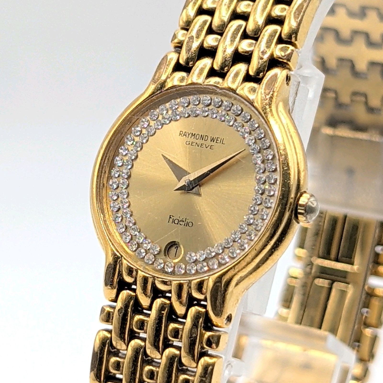 RAYMOND WEIL Watch Quartz Ladies Round Gold Stones Date Y2K 00S