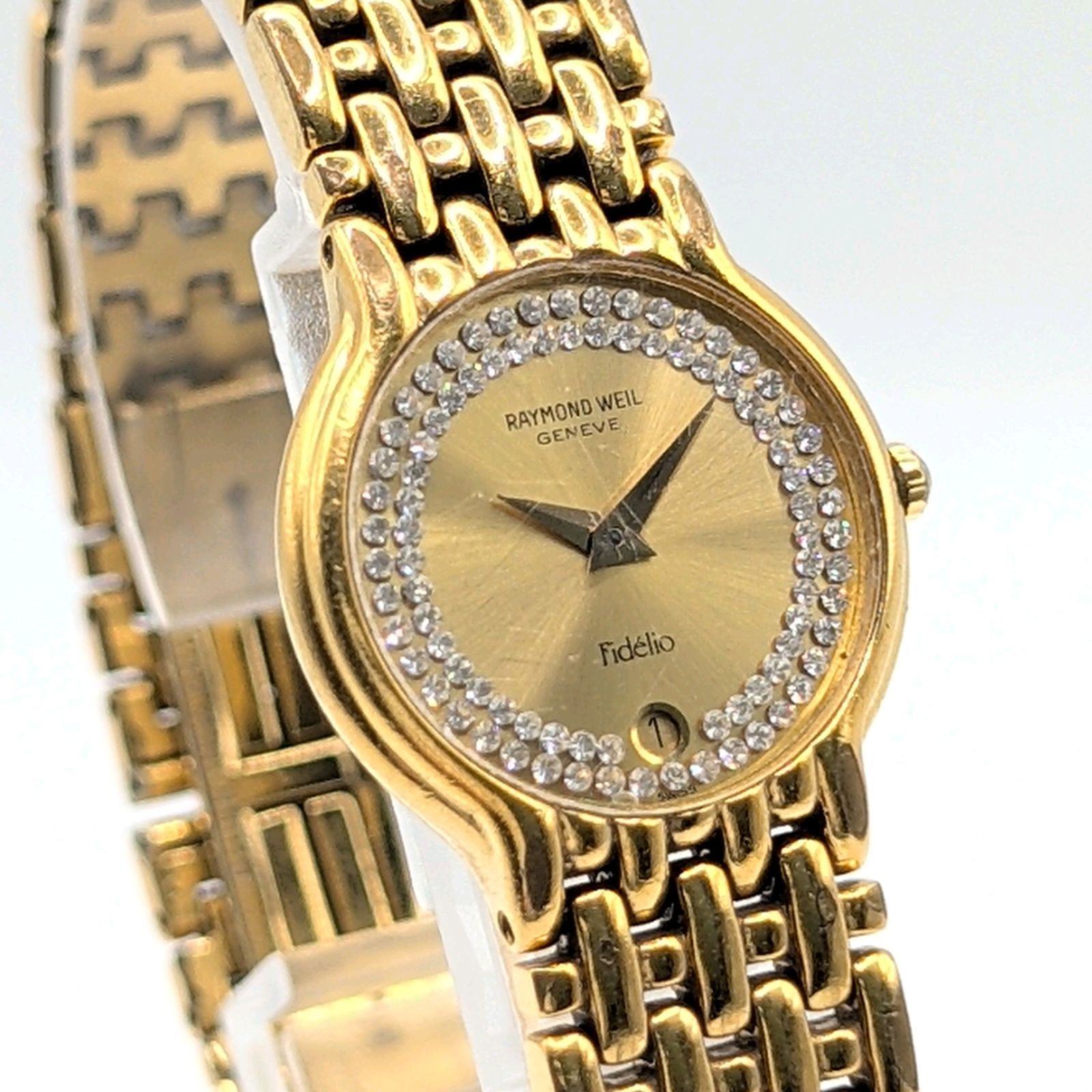 RAYMOND WEIL Watch Quartz Ladies Round Gold Stones Date Y2K 00S