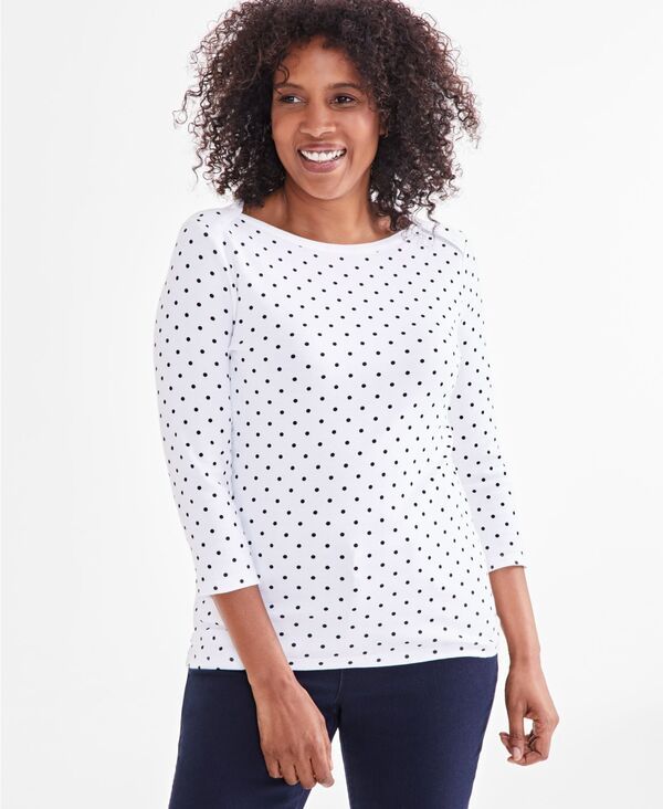 スタイルアンドコー レディース トップス シャツ コットン Style Co Womens Pima Cotton BoatNeck 34Sleeve Top Created for Macys Do