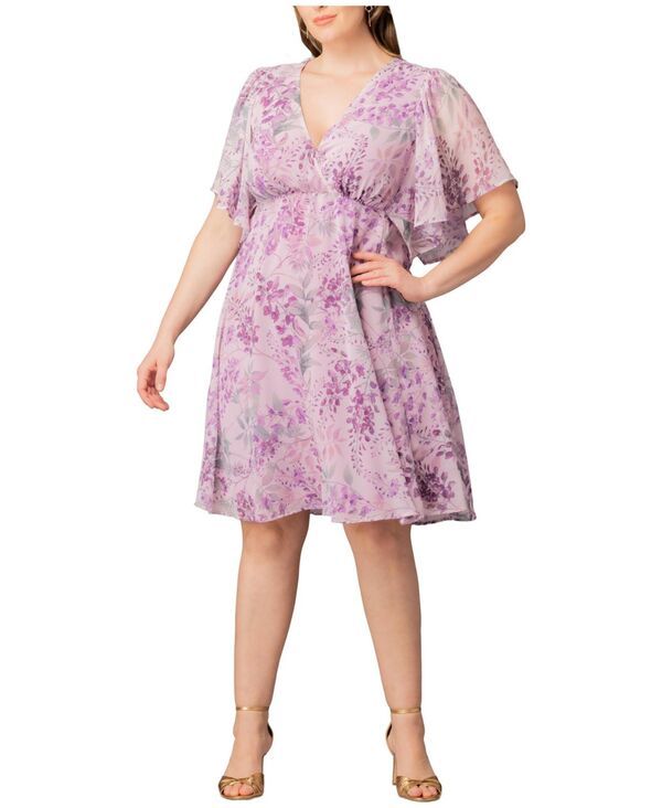キヨナ レディース トップス ワンピース プラスサイズ Kiyonna Plusize Florence Flutter Sleeve Dress Wisteria blooms