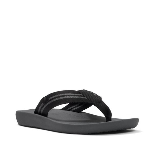 フィットフロップ メンズ シューズ サンダル FitFlop Iqushion Mens TwoStripe Webbing FlipFlops BlackCharcoal ブラック