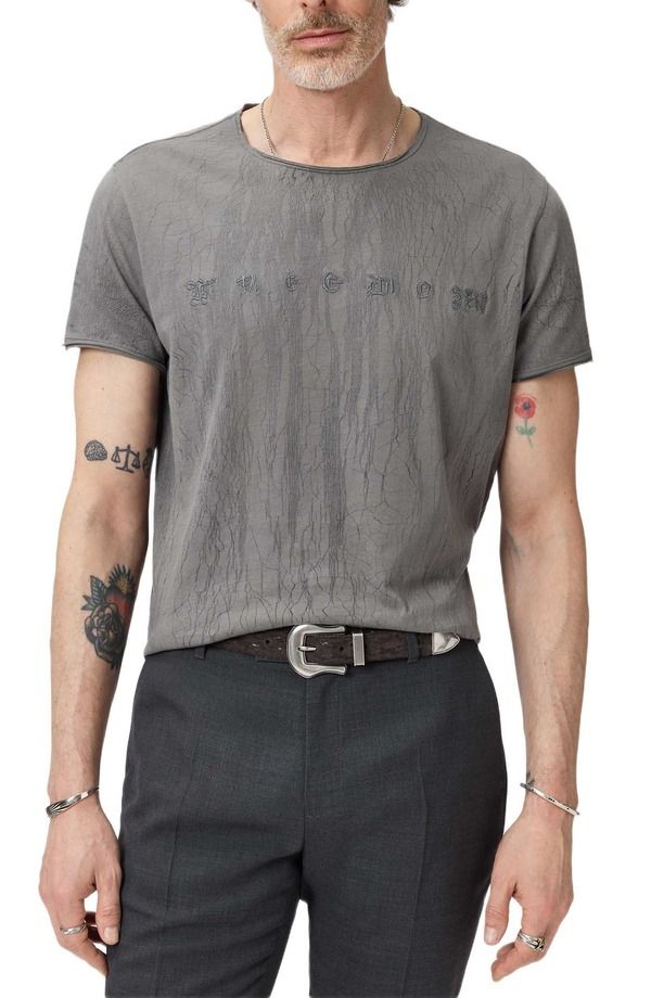ジョンバルベイトス メンズ トップス Tシャツ グラフィック John Varvatos Raw Edge Graphic TShirt Flagstone Grey グレー