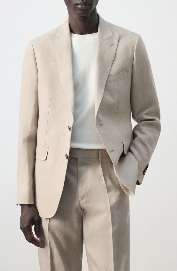 マンゴ メンズ アウター ジャケット・ブルゾン スリムフィット ブレザー リネン MANGO Amalfi Linen Slim Fit Blazer Beige ベージュ