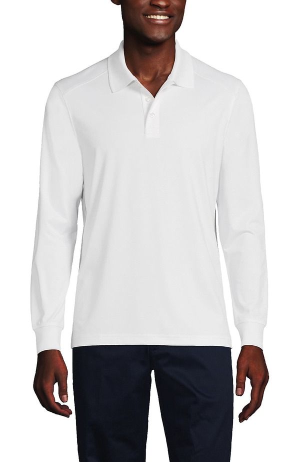 ランズエンド メンズ トップス ポロシャツ Lands End School Uniform Long Sleeve Rapidry Polo Shirt White ホワイト
