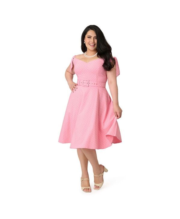 ユニークビンテージ レディース トップス ワンピース プラスサイズ ベルベット Unique Vintage Plusize Velvet Prairie Swing Dress Pink white