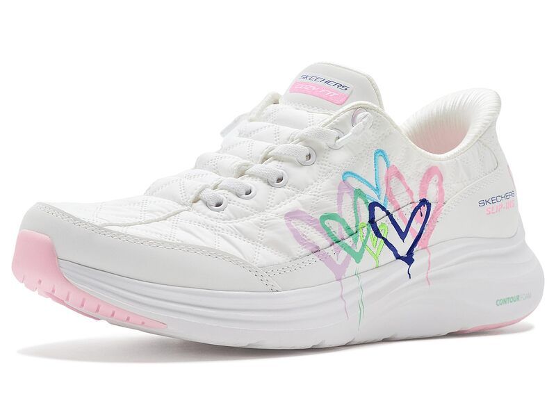 スケッチャーズ レディース シューズ スニーカー Skechers Contour Foam Cozy Fitimeless Heart Hands Free Slipins White Multi