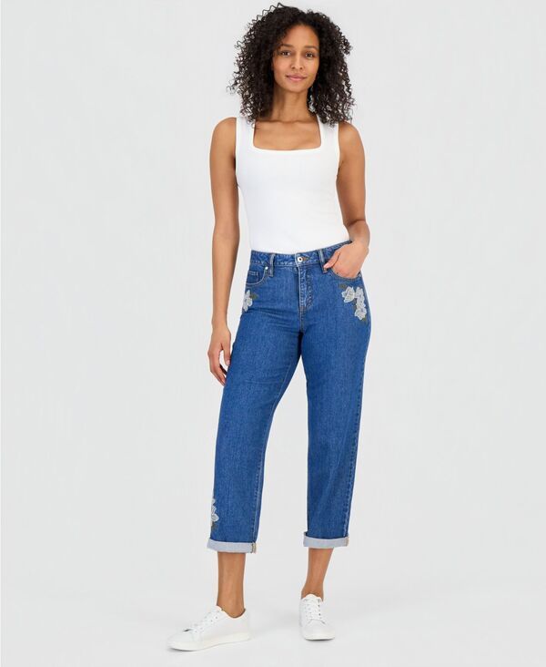 スタイルアンドコー レディース ボトムス デニムパンツ 刺繍 ジーンズ Style Co Womens Embroide red Mid Rise Relaxed StraightLeg Jeans