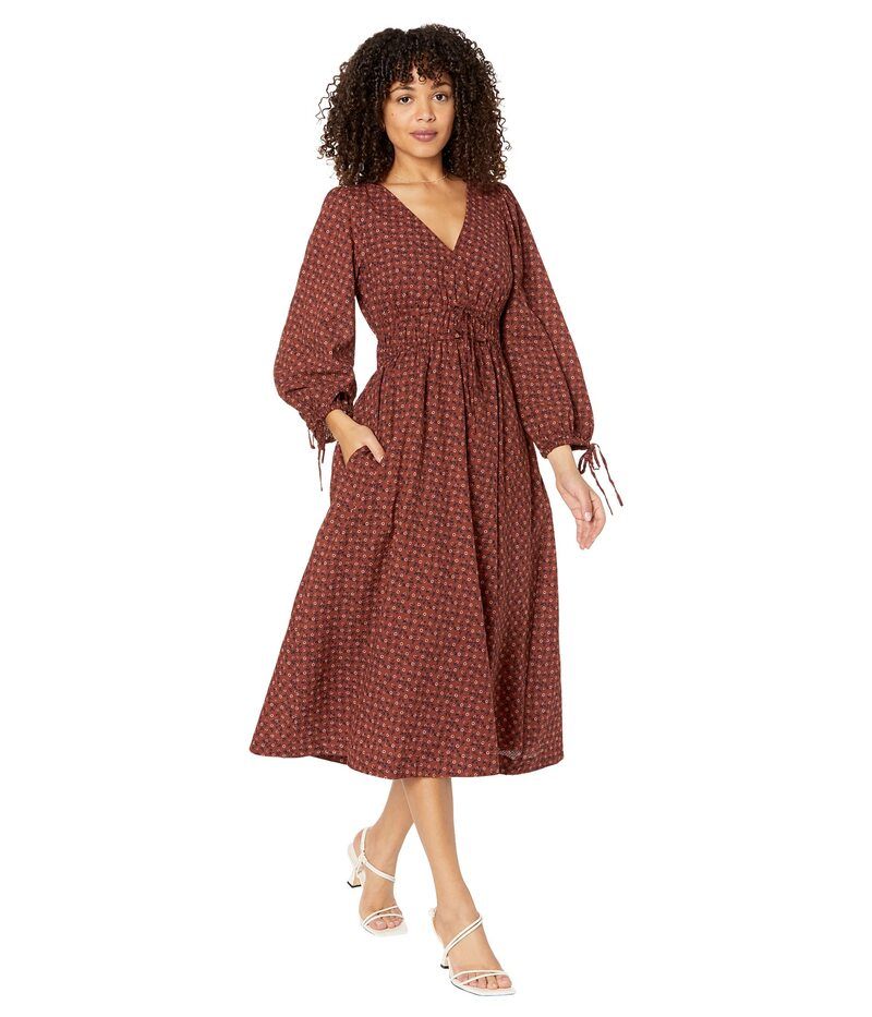 メイドウェル レディース トップス ワンピース プリント ミディ コットン Madewell Arianne Print Long Sleeve Tie Midi Dress Cotton Seers