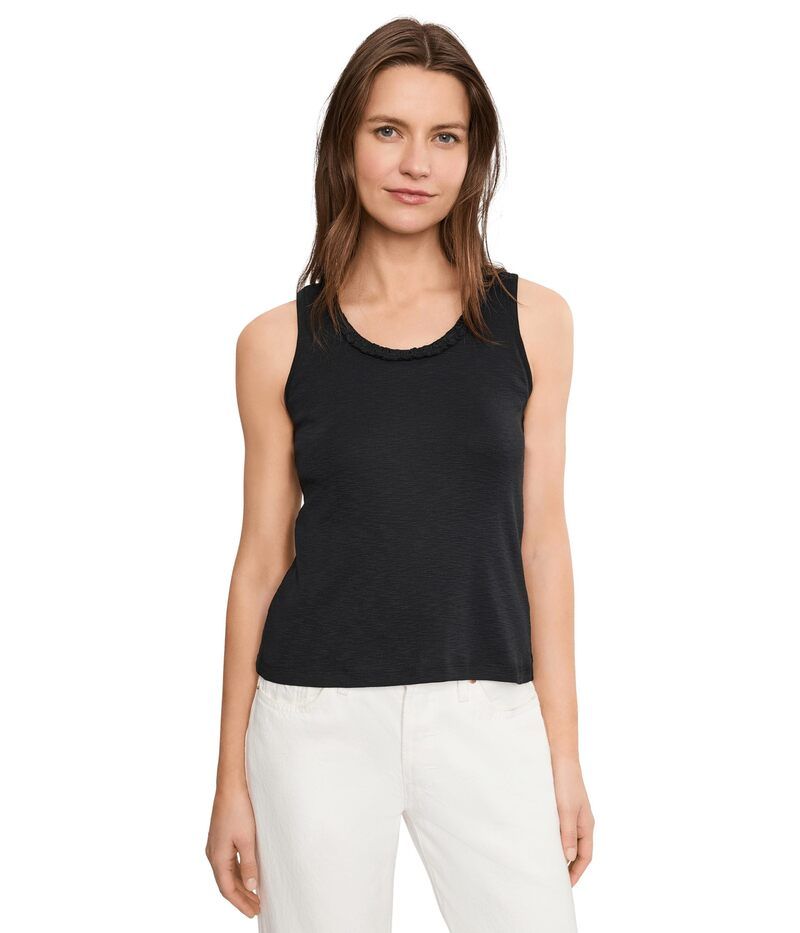 ニックプラスゾーイ レディース トップス シャツ フリル コットン NICZOE Nzt Ruffle Neck Cotton Slub Layer Tank Black Onyx ブラック