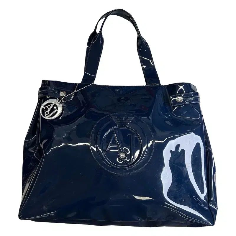 ARMANI エナメル トートバッグ ネイビー - メルカリ