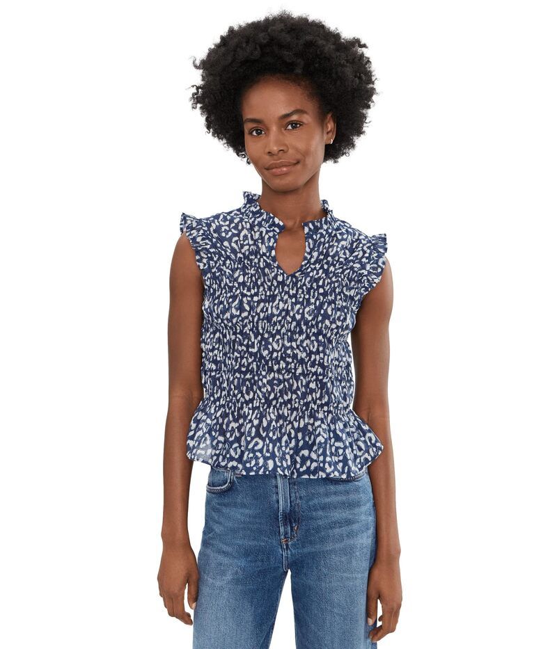 ニックプラスゾーイ レディース トップス シャツ シャーリング NICZOE Leopard Sketch Smocked Top Indigo Multi インディゴ