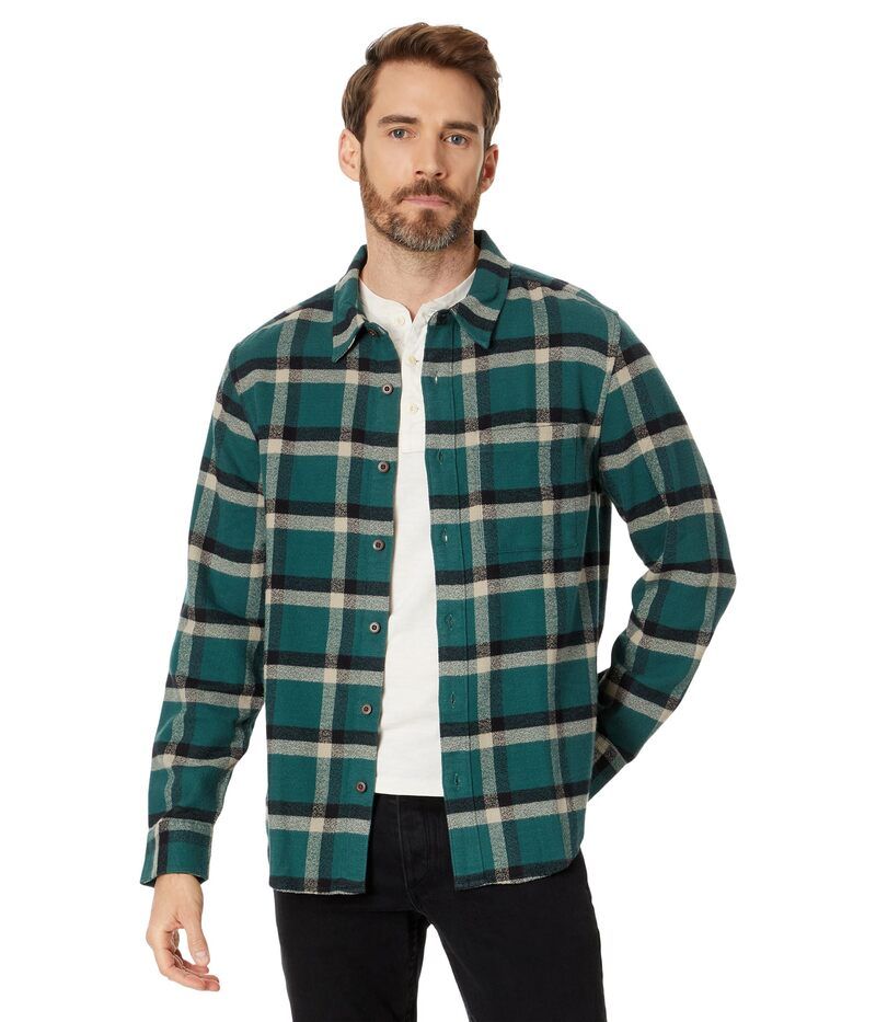 メイドウェル メンズ アウター コート シャツ 長袖 Madewell Heathe red Easy LongSleeve Shirt in Plaid Midnight Green グリーン