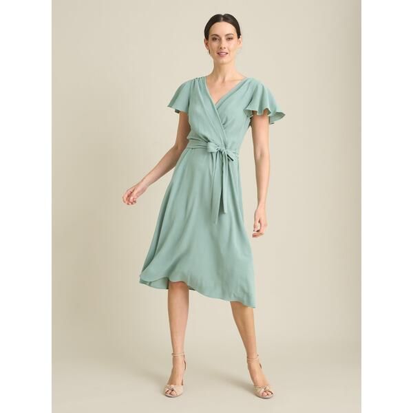 ジーナバッコーニ レディース トップス ワンピース Vネック Gina Bacconi Peppa Tie Waist V Neck Faux Wrap Dress Aqua アクア