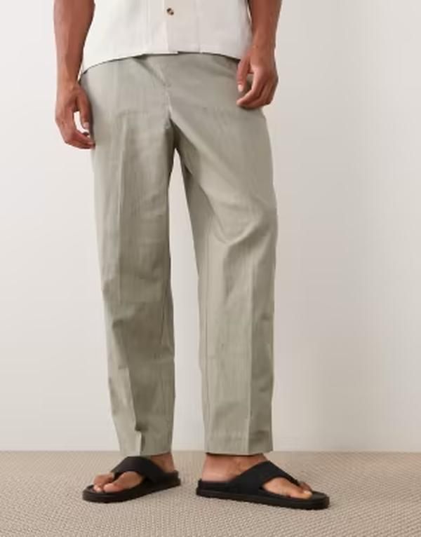 エイソス メンズ ボトムス カジュアルパンツ リネン ASOS DESIGN smart relaxed tape red linen look pants in sage GREEN グリーン 13,306円