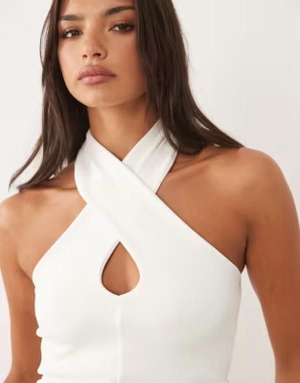 エイソス レディース トップス シャツ コットン ホルター ASOS DESIGN compact cotton twist halterneck top in cream クリーム