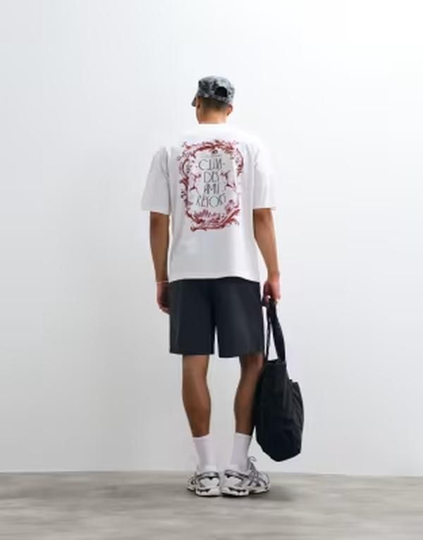 エイソス メンズ トップス Tシャツ グラフィック ASOS DESIGN oversized Tshirt with resort graphic WHITE ホワイト