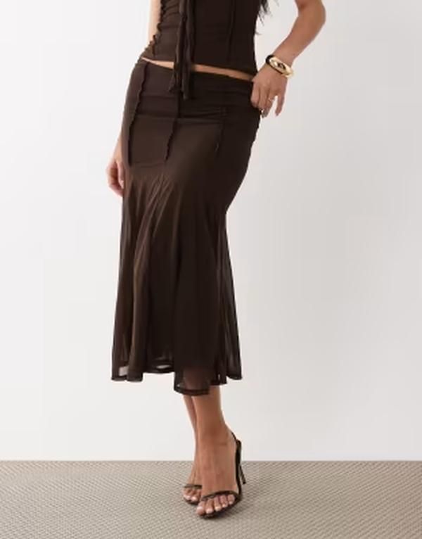 エイソス レディース ボトムスカート シフォン フリル クロップド ASOS DESIGN stretchiffon godet cropped skirt in truffle part of a エイソス レディース ボトムスカート シフォン フリル クロップド ASOS DESIGN stretchiffon godet cropped skirt in truffle part of a