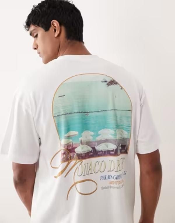 ジャック アンド ジョーンズ メンズ トップス Tシャツ プリント Jack Jones oversized Tshirt with scenic backprint Bright White ホワイ