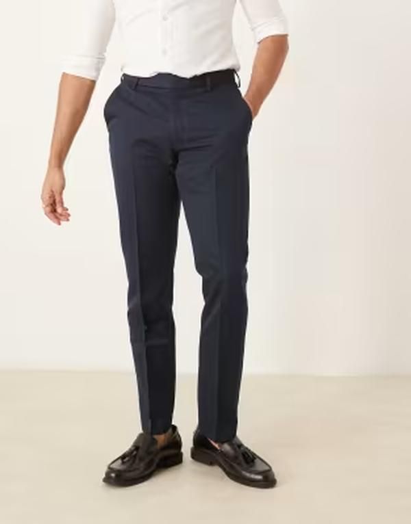 エイソス メンズ ボトムス カジュアルパンツ スリムフィット ASOS DESIGN tailo red slim fit pants NAVY ネイビー