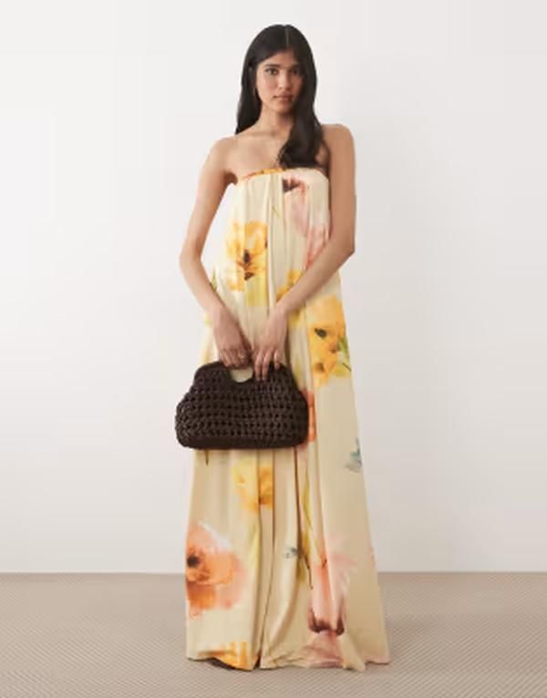 エイソス レディース トップス ワンピース フラワー柄 プリント ストラップレス マキシ フラワー ASOS DESIGN strapless maxi dress in yellow floral