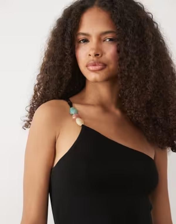 マンゴ レディース トップス シャツ ノースリーブ Mangone shoulder beaded sleeveless top Black ブラック